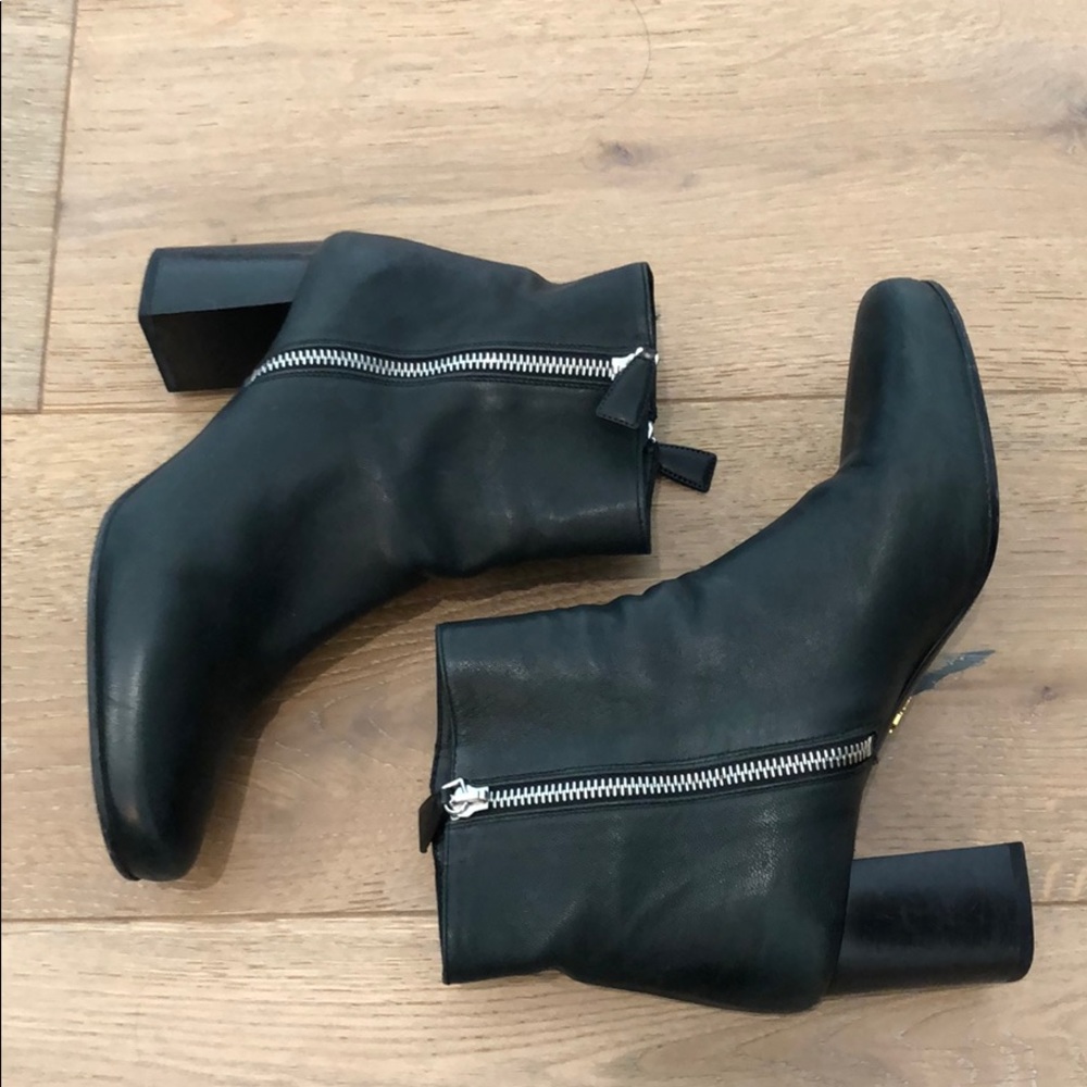 Prada double zip black leather ankle boots